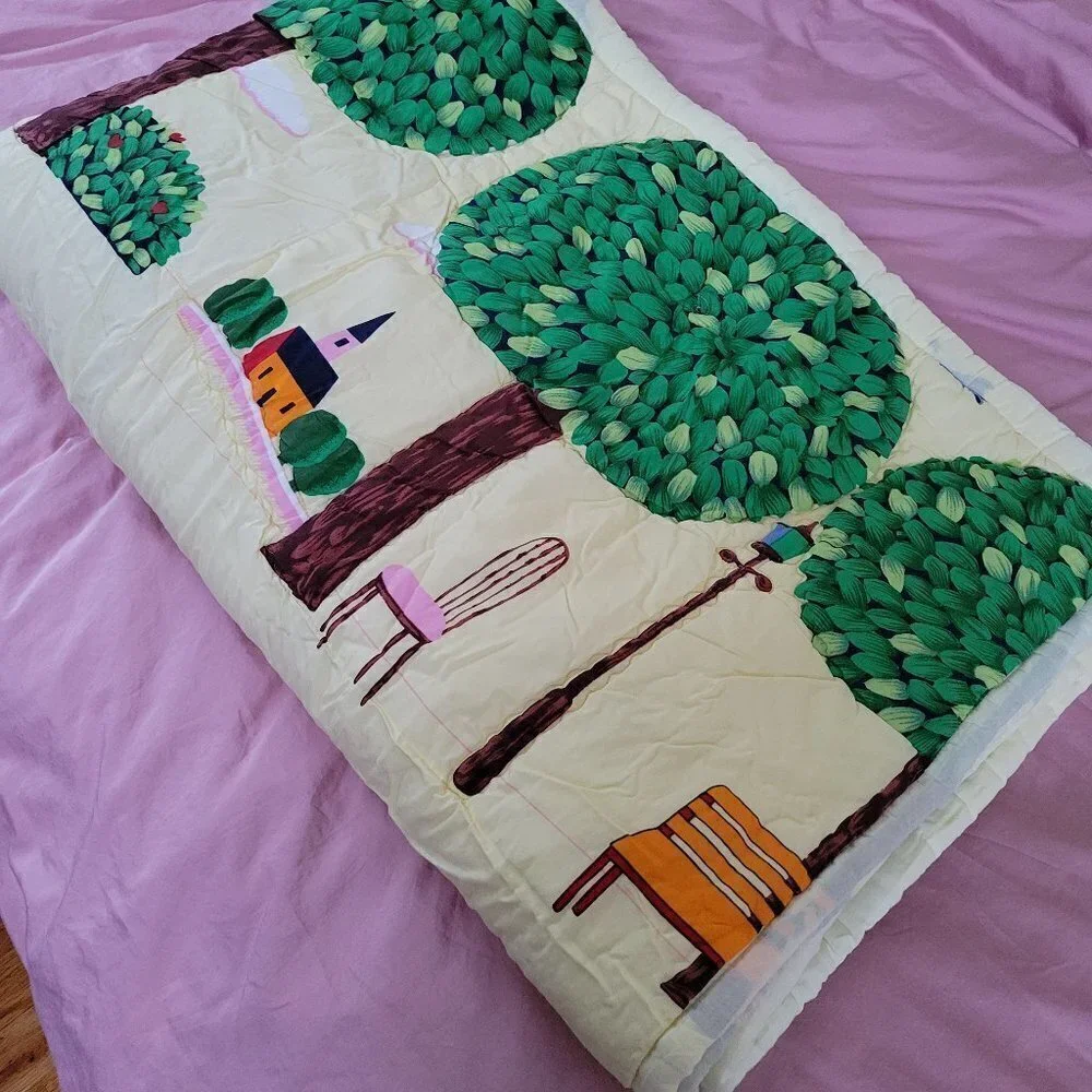 Full Size Children Tree House Colorful Yellow Graphic Print Cozy Quilted Blanket